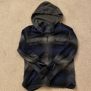 Vince Hoody Flannel Shirt Navy Grey Medium